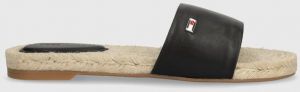 Kožené šľapky Tommy Hilfiger SIMPLE LEATHER FLAT ESP SANDAL dámske, čierna farba, FW0FW07933