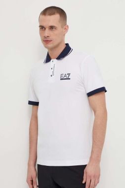 Polo tričko EA7 Emporio Armani pánsky, biela farba, s nášivkou