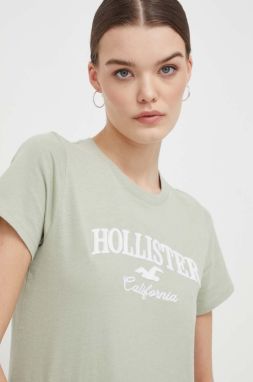 Bavlnené tričko Hollister Co. dámsky, zelená farba