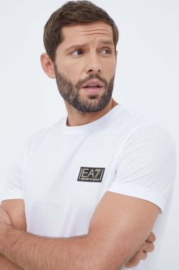 Bavlnené tričko EA7 Emporio Armani biela farba, jednofarebný