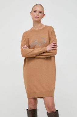 Šaty s prímesou vlny Liu Jo hnedá farba, mini, rovný strih