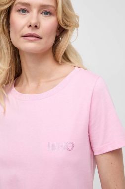 Bavlnené tričko Liu Jo dámsky, ružová farba