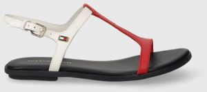 Kožené sandále Tommy Hilfiger TH FLAT SANDAL dámske, tmavomodrá farba, FW0FW07930
