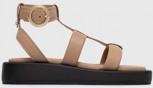 Kožené sandále BOSS Scarlet dámske, béžová farba, na platforme, 50516435