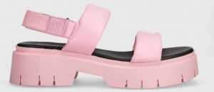Kožené sandále HUGO Kris dámske, ružová farba, na platforme, 50517374