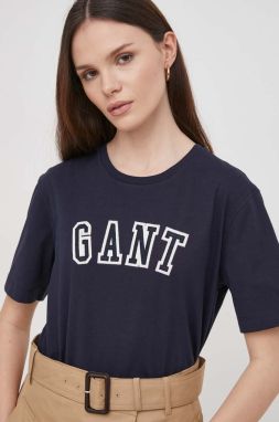 Bavlnené tričko Gant dámsky, tmavomodrá farba