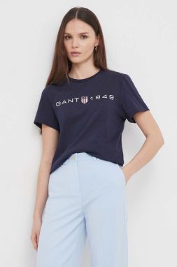 Bavlnené tričko Gant dámsky, tmavomodrá farba