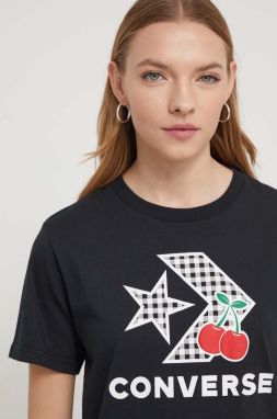 Bavlnené tričko Converse dámsky, čierna farba