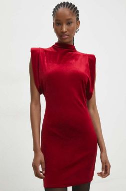 Zamatové šaty Answear Lab červená farba, mini, rovný strih