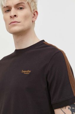 Bavlnené tričko Superdry pánsky, hnedá farba, jednofarebný