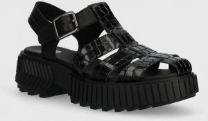 Kožené sandále Sorel ONA STREETWORKS FISHERMA dámske, čierna farba, na platforme, 2084691010