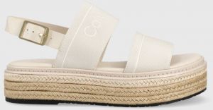 Sandále Calvin Klein FLATFORM WEDGE - HE dámske, biela farba, na platforme, HW0HW01497