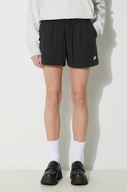 Šortky New Balance French Terry Short dámske, čierna farba, jednofarebné, vysoký pás, WS41500BK