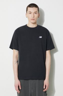 Bavlnené tričko New Balance Small Logo pánske, čierna farba, s nášivkou, MT41509BK