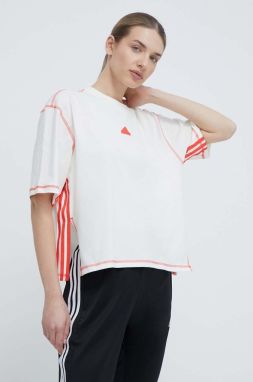 Bavlnené tričko adidas dámske, béžová farba, IS0874