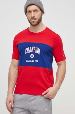 Bavlnené tričko Champion pánske, červená farba, s potlačou, 219853