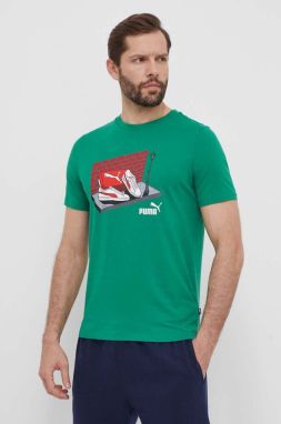 Bavlnené tričko Puma pánske,zelená farba,s potlačou,680175