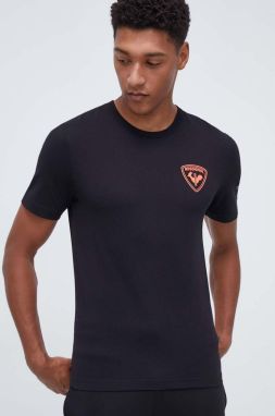 Bavlnené tričko Rossignol HERO HERO pánske, čierna farba, s potlačou, RLMMY04