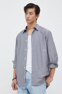 Bavlnená košeľa Samsoe Samsoe DAMON pánska, šedá farba, regular, s klasickým golierom, M23400021