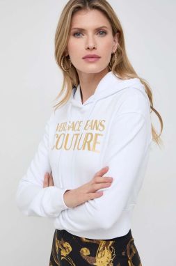 Bavlnená mikina Versace Jeans Couture dámska, biela farba, s kapucňou, s potlačou, 76HAIT04 CF01T