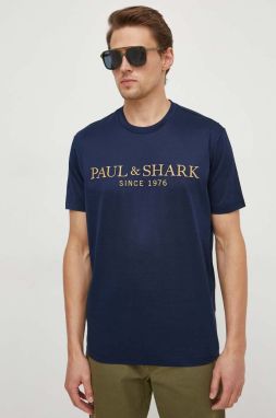 Bavlnené tričko Paul&Shark pánsky, tmavomodrá farba, s nášivkou, 24411020