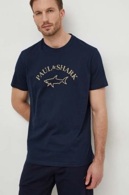 Bavlnené tričko Paul&Shark pánsky, tmavomodrá farba, s potlačou, 24411032