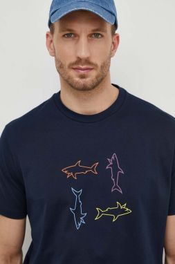 Bavlnené tričko Paul&Shark pánsky, tmavomodrá farba, s potlačou, 24411088
