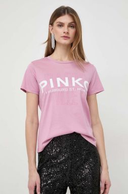 Bavlnené tričko Pinko dámsky, ružová farba, 100535.A1LV