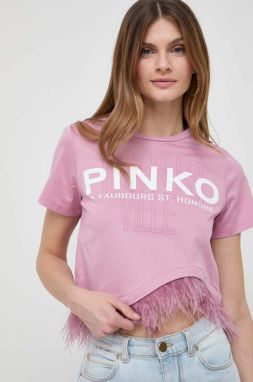 Bavlnené tričko Pinko dámsky, ružová farba, 103130.A1LV
