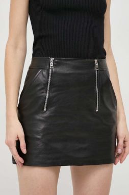 Kožená sukňa Elisabetta Franchi čierna farba, mini, rovný strih, GP02Z41E2