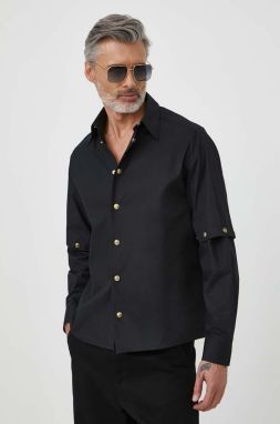 Bavlnená košeľa Versace Jeans Couture pánska, čierna farba, voľný strih, s klasickým golierom, 76GALY06 CN010