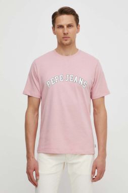 Bavlnené tričko Pepe Jeans pánsky, ružová farba, s potlačou