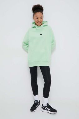 Mikina adidas Z.N.E dámska, zelená farba, s kapucňou, jednofarebná, IS3905
