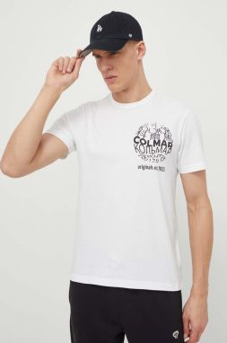 Bavlnené tričko Colmar pánsky, biela farba, s potlačou
