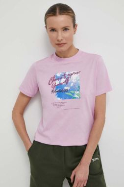 Bavlnené tričko Napapijri S-Yukon dámske, ružová farba, NP0A4HOGP1J1,