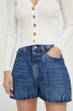 Rifľové krátke nohavice Armani Exchange dámske, jednofarebné, vysoký pás, 3DYJ71 Y16EZ