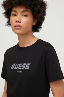 Bavlnené tričko Guess ELEANORA dámsky, čierna farba, V4RI10 K8HM4