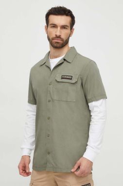 Bavlnená košeľa Napapijri G-Boyd pánska, zelená farba, voľný strih, NP0A4HQ4GAE1