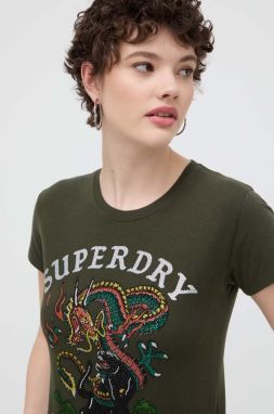 Bavlnené tričko Superdry dámsky, zelená farba