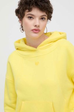 Bavlnená mikina Desigual LOGO dámska, žltá farba, s kapucňou, jednofarebná, 24SWSK43