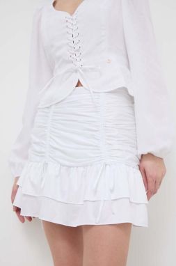 Sukňa Guess ZOE biela farba, mini, áčkový strih, W4GD86 WAF10