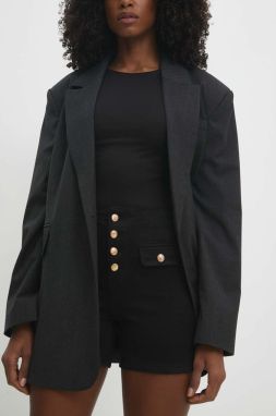 Rifľové krátke nohavice Answear Lab dámske, čierna farba, jednofarebné, vysoký pás