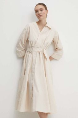 Bavlnené šaty Answear Lab béžová farba, midi, áčkový strih