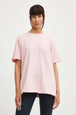 Bavlnené tričko Guess ATHENA dámske, ružová farba, V4GI12 KC641