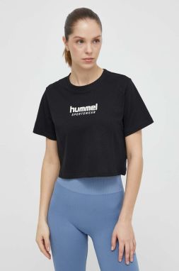 Bavlnené tričko Hummel dámsky, čierna farba