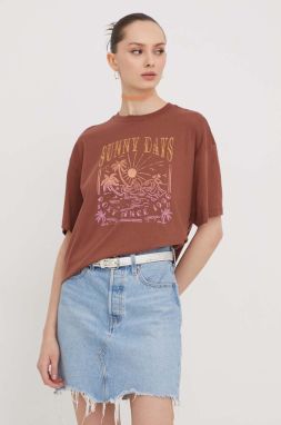 Bavlnené tričko Roxy dámsky, hnedá farba, ERJZT05691