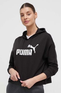 Mikina Puma dámska, čierna farba, s kapucňou, s potlačou, 586870
