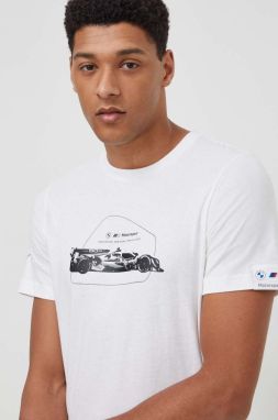 Bavlnené tričko Puma x BMW Motorsport  BMW pánske,béžová farba,s potlačou,624165