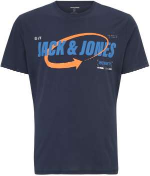 Jack & Jones Plus Tričko 'Black'  modrá / námornícka modrá / oranžová