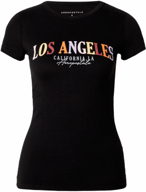 AÉROPOSTALE Tričko 'LOS ANGELES CALIFORNIA'  svetložltá / orgovánová / oranžová / čierna